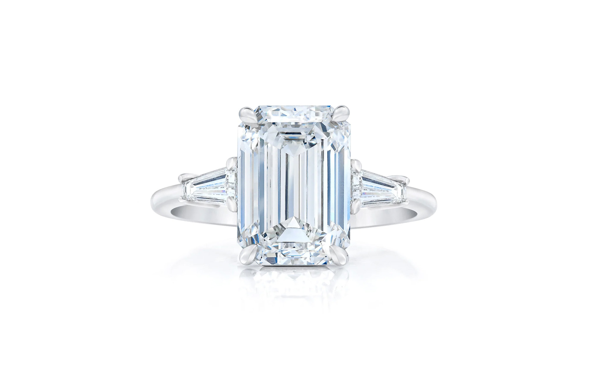 An emerald-cut engagement ring