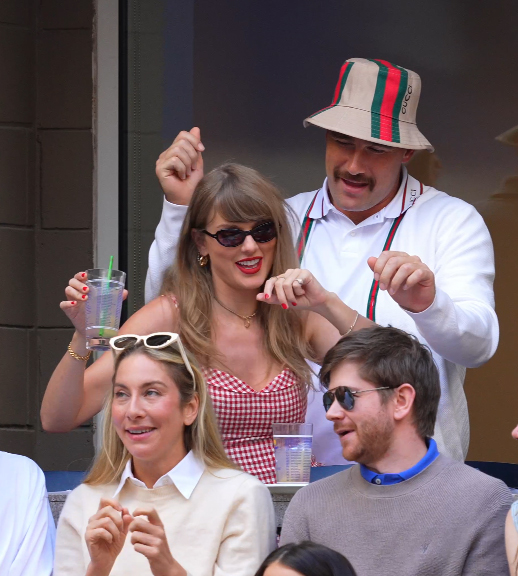 Taylor Swift and Travis Kelce are seen dancing at the Men's Final between Fritz and Sinner at the 2024 US Open Tennis Championships on Sept. 08, 2024 in New York City. 