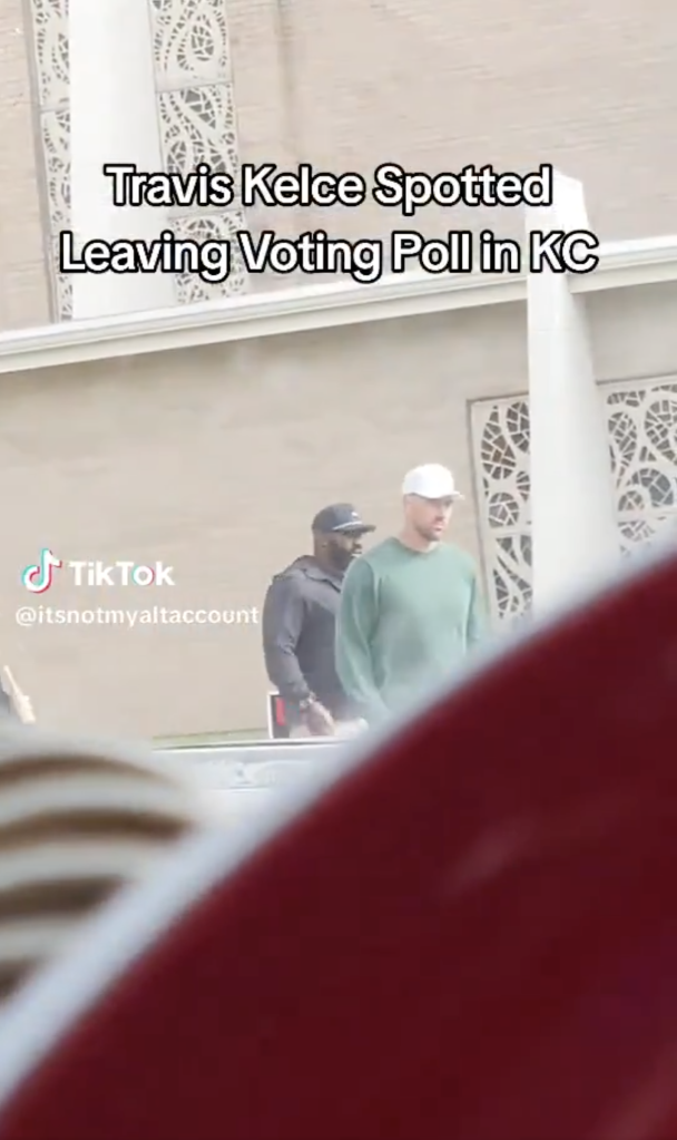 Travis Kelce was seen leaving a polling site in Kansas City, Mo., on Tuesday. 