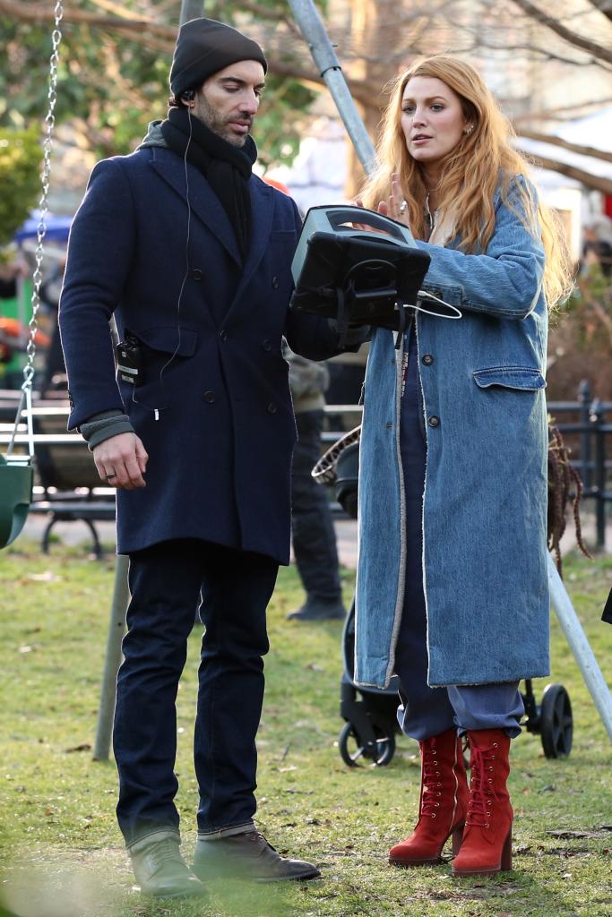 Justin Baldoni and Blake Lively on set of "It Ends With Us."