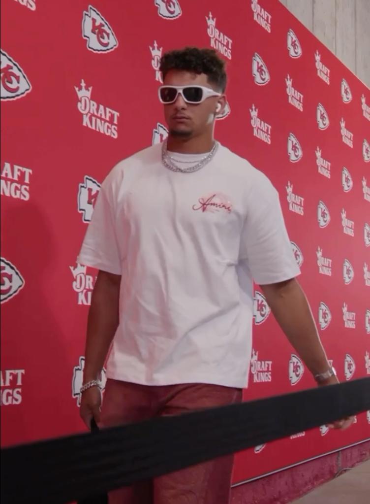 Patrick Mahomes arriving to a game in September. 