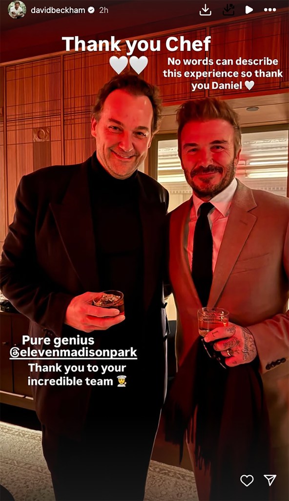 Daniel Humm and David Beckham at Eleven Madison Park in photo posted on Instagram Dec. 17. 