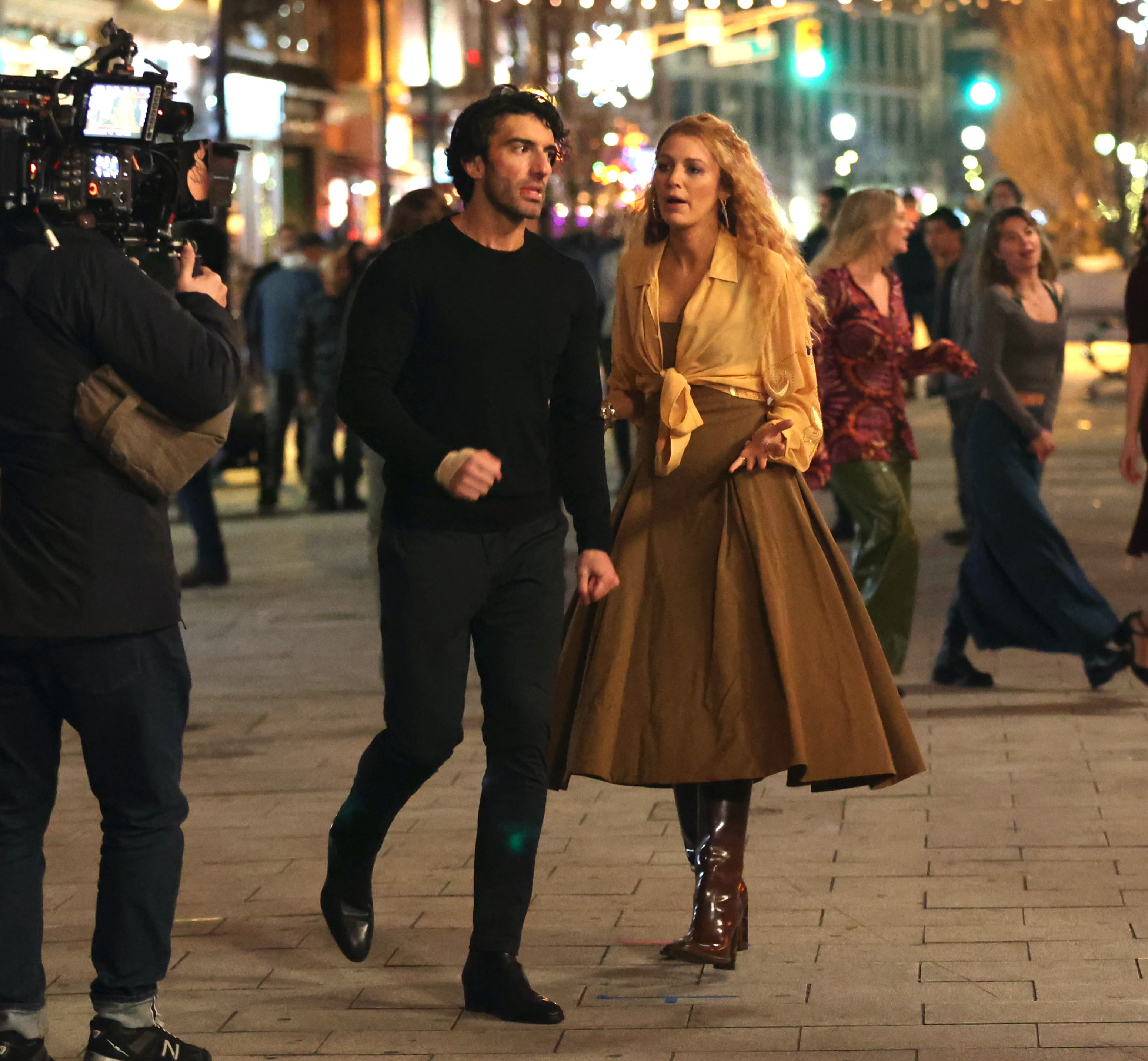 Justin Baldoni and Blake Lively on set of "It Ends With Us."