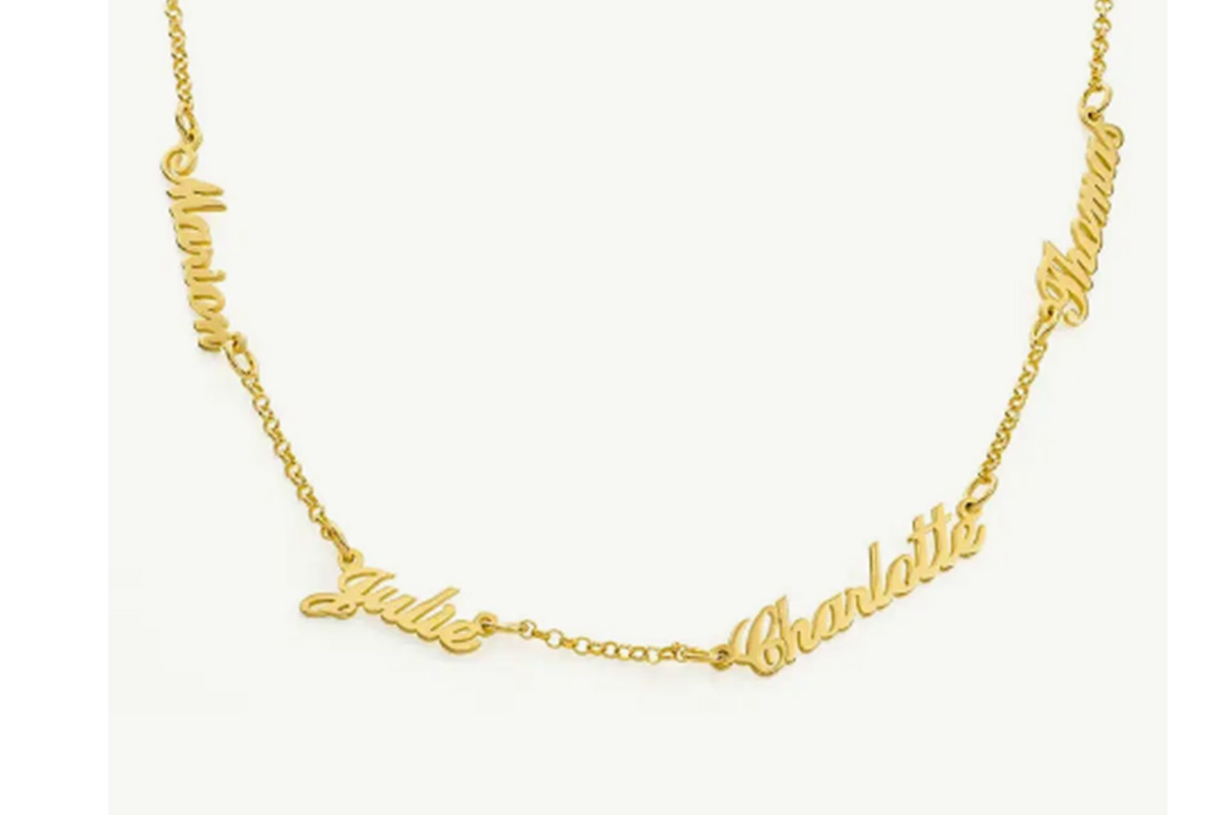 A necklace with three names on it 