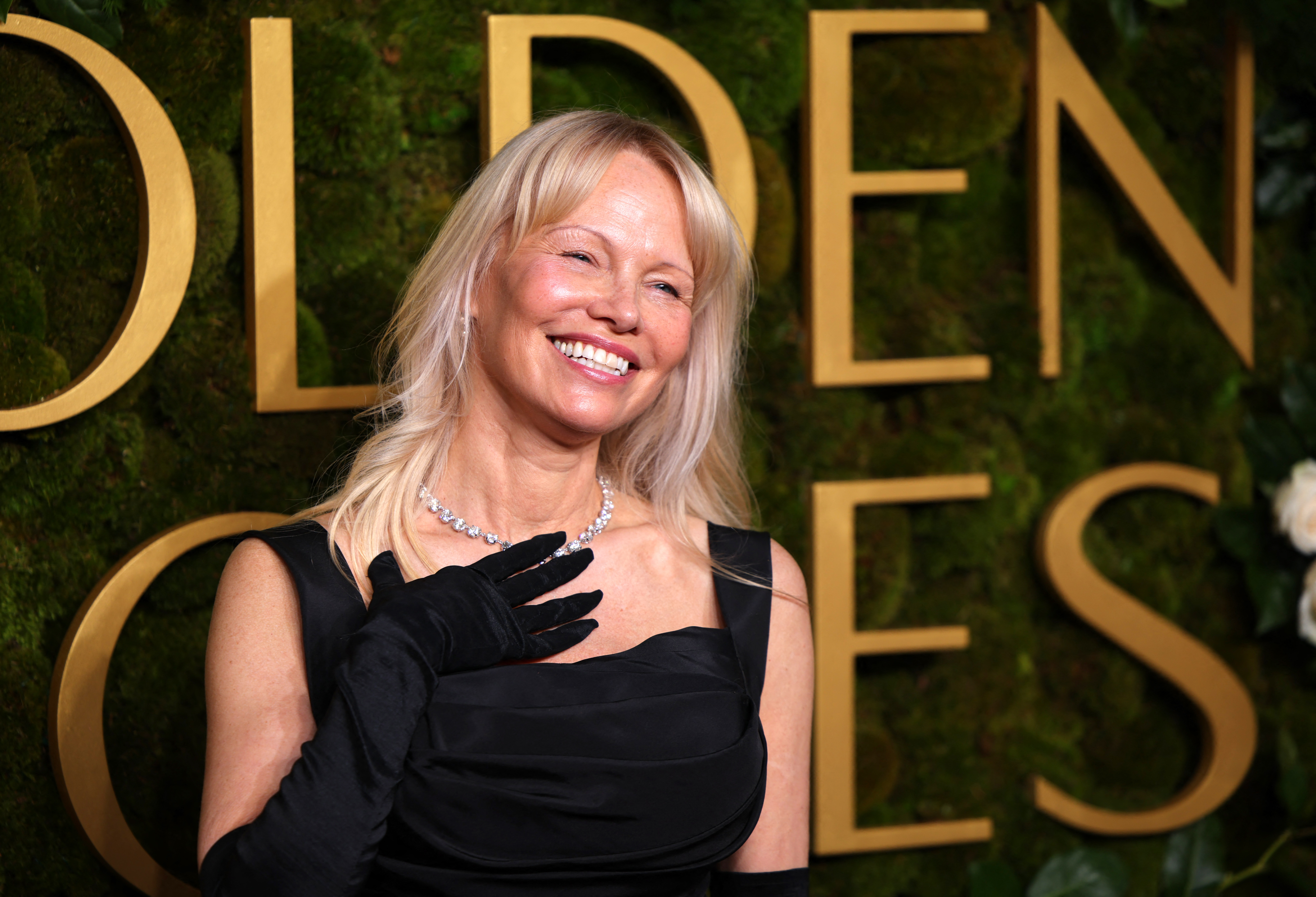 Pamela Anderson on the Golden Globes red carpet