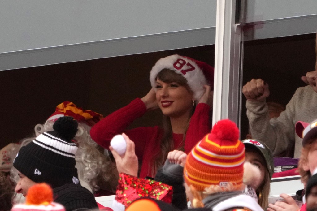 Taylor Swift at a Kansas City Chiefs game on Christmas 2023. 