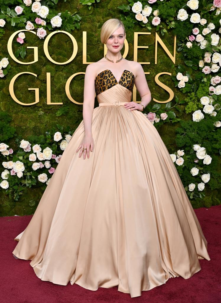 Elle Fanning attends the 82nd Annual Golden Globe Awards at The Beverly Hilton on January 05, 2025 in Beverly Hills, California.