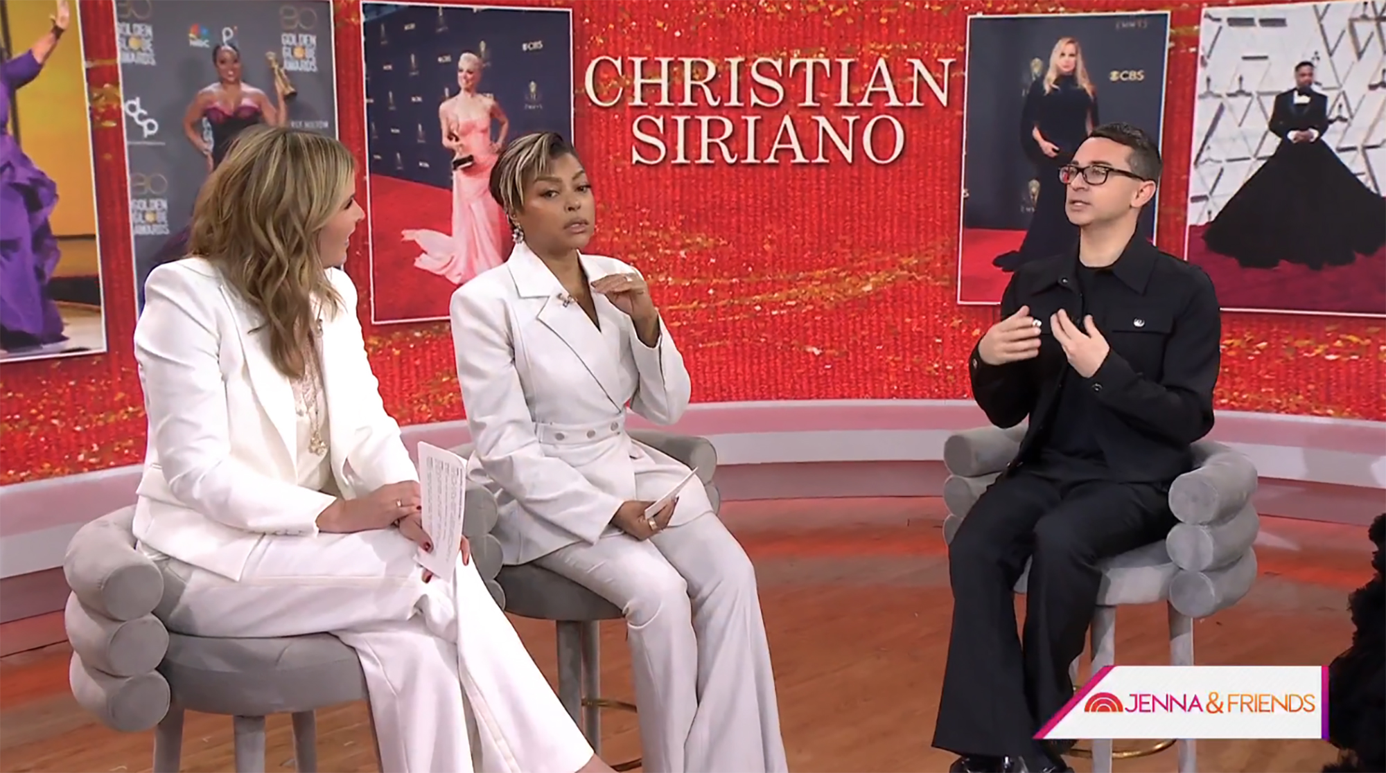 Jenna Bush Hager and Taraji P. Henson talking to Christian Siriano