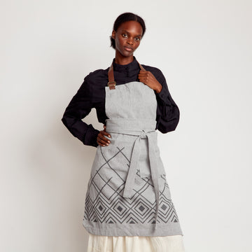 Apron with Leather Neck Strap in Light Grey