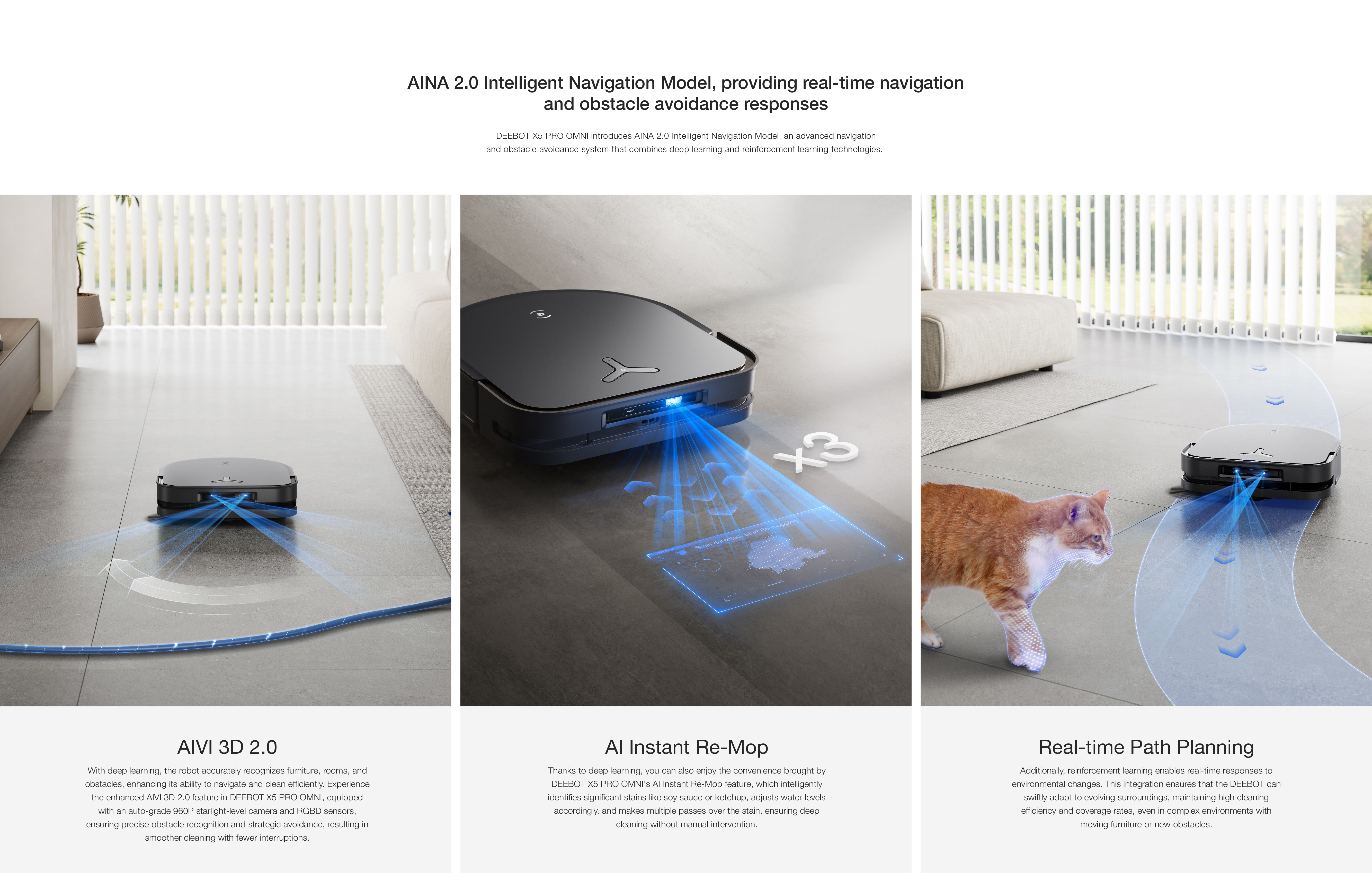 AINA 2.0 Intelligent Navigation Model, providing real-time navigation and obstacle avoidance responses