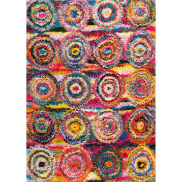 Nuloom Contemporary Abstract Circles Shag Rug, Multicolor 4'x6'