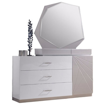 J&M Furniture Florence Dresser and Mirror, White and Taupe