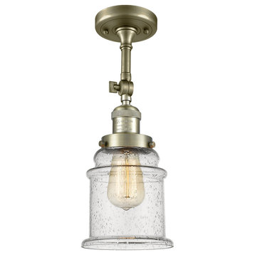 Canton 1-Light LED Semi-Flush Mount, Antique Brass, Glass: Seedy