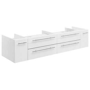 Lucera Wall Hung Double Vessel Sink Bathroom Cabinet, White, 72"