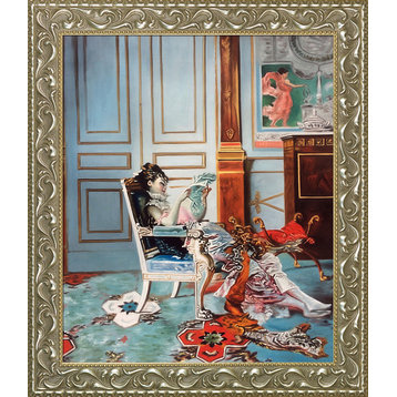 Boldini "Girl Reading in a Salon, 1876" Oil Painting, Rococo Silver 20"x24"