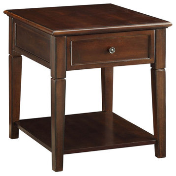 Wooden End Table With One Drawer And One Shelf, Walnut Brown