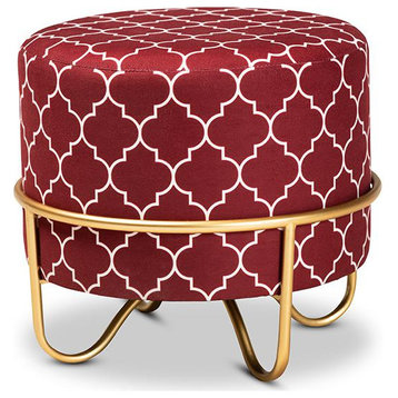 Baxton Studio Candice Glam and Luxe Red Quatrefoil Velvet Fabric Upholstered...