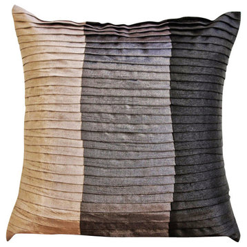 Color Block & Pintucks 12"x12" Art Silk Black Throw Pillow Covers, Dark Secret