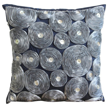 Gray Art Silk 12"x12" Ribbon Gray Rose Flower Pillows Cover, Whirlwind