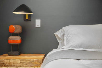 Inspiration for a small modern guest ceramic tile and black floor bedroom remodel in New York