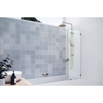 58.25"x20" Frameless Shower Bath Fixed Panel, Polished Brass