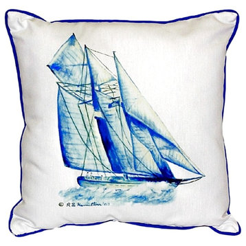 Betsy Drake Blue Sailboat Small Indoor/Outdoor Pillow 12x12