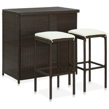 vidaXL Bar Table and Chair Set Dining Table Set 3 Piece Poly Rattan Brown