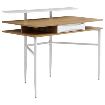 Loft Lyfe Nechama Desk, 1 Storage Drawer, Natural/White 43.3Lx22.8Wx34.8H