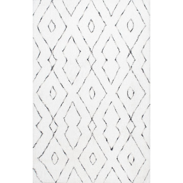 Nuloom Hand Tufted Beaulah Shag Contemporary Area Rug, White 5'x8'