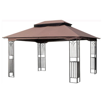 Outdoor Patio Canopy Tent With Ventilated Double Roof And Mosquito Net, Brown