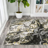 Swirl Marbled Abstract Area Rug, Black/Yellow, 8 X 10