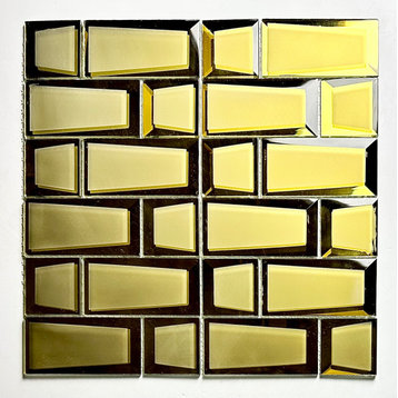 Reflections Frosted Gold Glass Mirror 2 in. x 4 in. Beveled Brick Mosaic Tile
