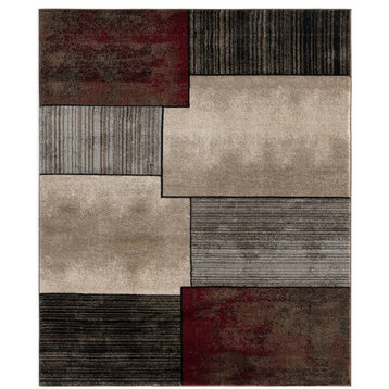 Rug Branch Modern Abstract Checkered Brown Red Area Rug - 8'x10'