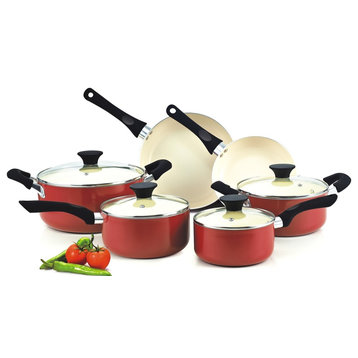Cook N Home Nonstick Ceramic Coating 10-Piece Cookware Set, Red