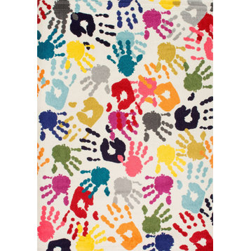 Nuloom Machine Made Contemporary Kids Handprint Collage Rug, Multicolor 4'1"x6'