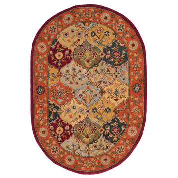 Safavieh Heritage Collection HG510 Rug, Multi/Red, 4'6" X 6'6" Oval