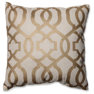 Geometric Throw Pillow, Gold and Linen
