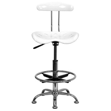 Flash Furniture Vibrant White And Chrome Drafting Stool With Tractor Seat