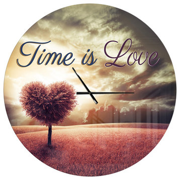 Time Is Love Pink Heart Tree Oversized Quote Metal Clock, 36"x36"