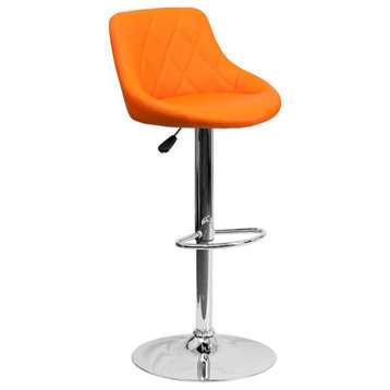 Orange Vinyl Bucket Seat Adjustable Height Barstool With Diamond Pattern Back