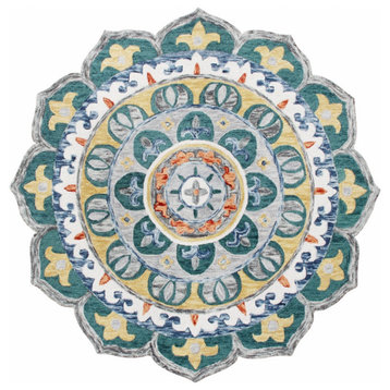 4' Round Teal Floral Mandala Area Rug