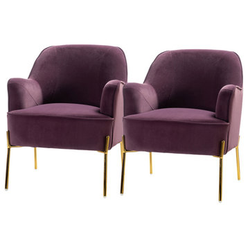 Nora Upholstered Velvet Accent Chair With Golden Base Set of 2, Purple