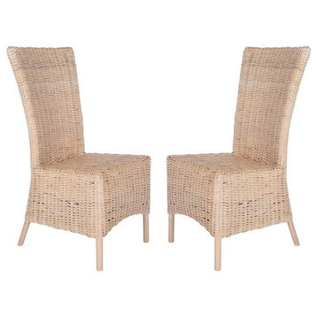Set of 2 Natural White Washed Rattan Accent Chairs