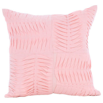 Textured Pintucks 12"x12" Cotton Linen Pink Throw Pillows Cover, Pinch Of Love