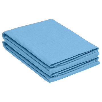 100% Cotton Flannel Solid Flat Fitted Sheet Set, Light Blue, Full Sheet Set