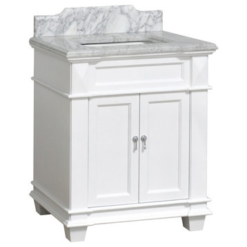 Elizabeth 30" Bathroom Vanity, Base: White, Top: Carrara Marble