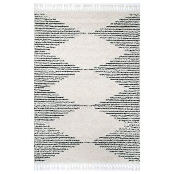 Nuloom Striped Shag Area Rug, Off White 6'7"x9'