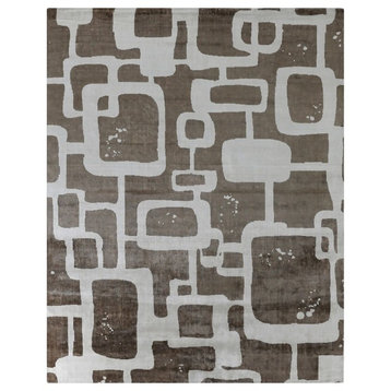 Koda Hand-Loomed Bamboo Silk and Cotton Brown/Silver Area Rug, 9'x12'