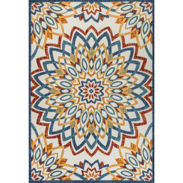 Flora Abstract Bold Mandala High-Low Indoor/Outdoor Area Rug, Red/Blue/Yellow