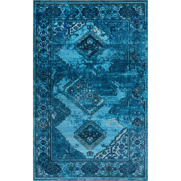 Nuloom Distressed Tribal Lavonna Bohemian Traditional Area Rug, Blue 4'4"x6'